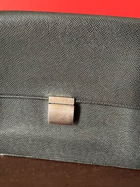 Louis Vuitton Black Textured Leather Clutch with Silver Lock